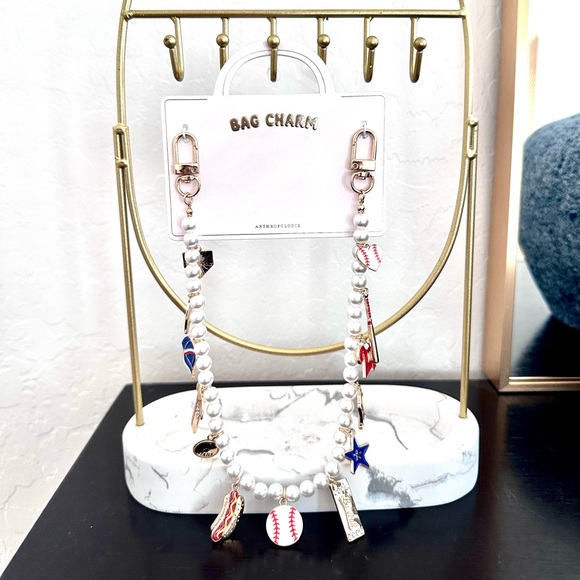 Anthropologie Icon Pearl Bag Charm Game Day Baseball NWT - Picture 5 of 7